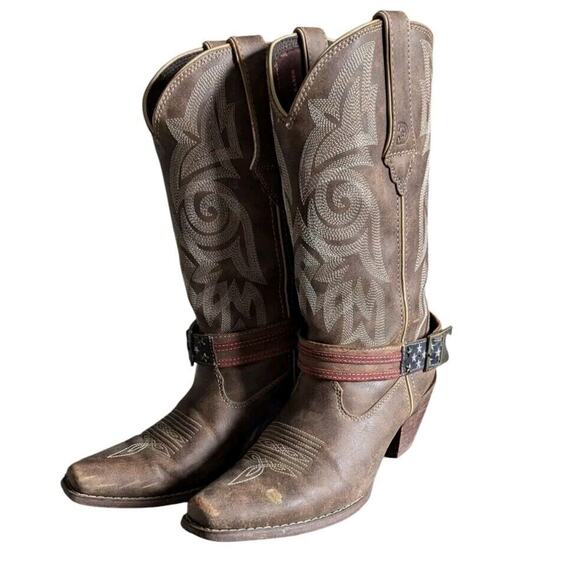 Durango Crush American Flag Strap Cowboy Boots Women 7.5 Brown Western Rodeo - Picture 3 of 16